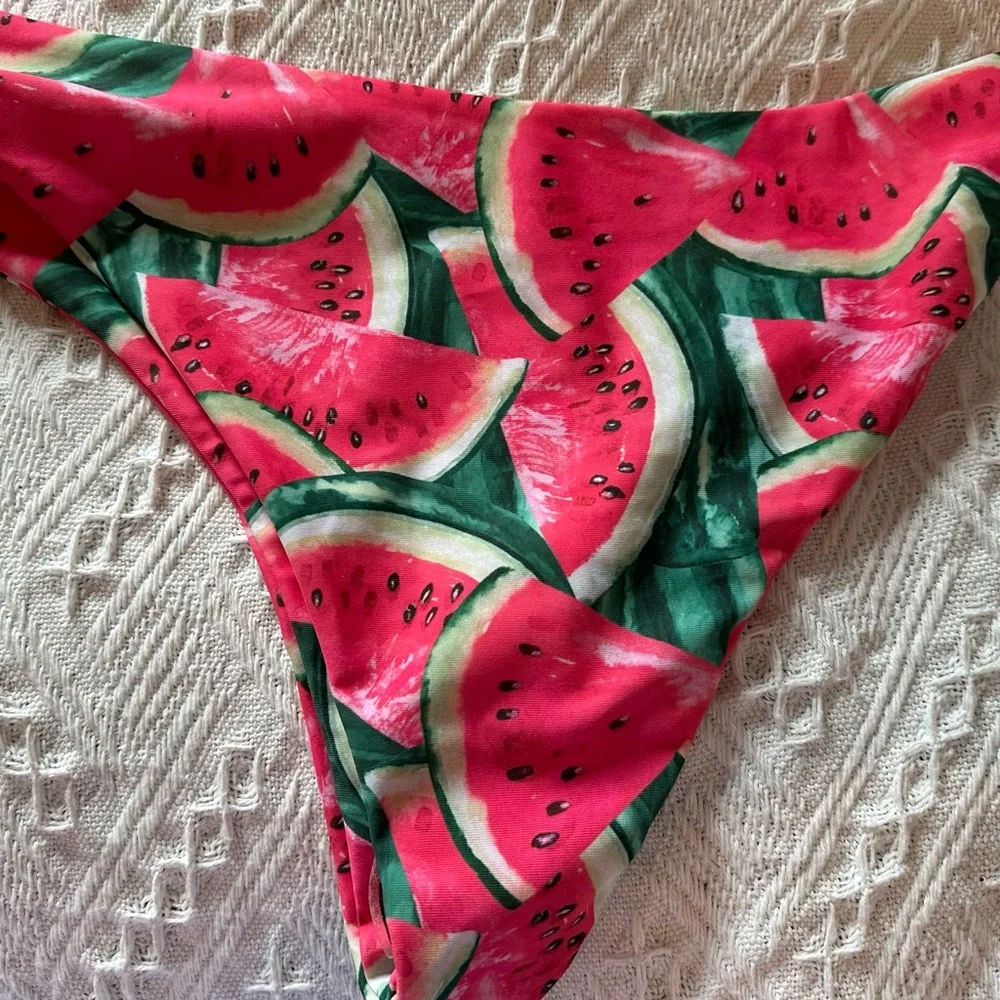 Watermelon Print Bikini Bottoms Pink Green Fruit‎ Swimwear Size Large